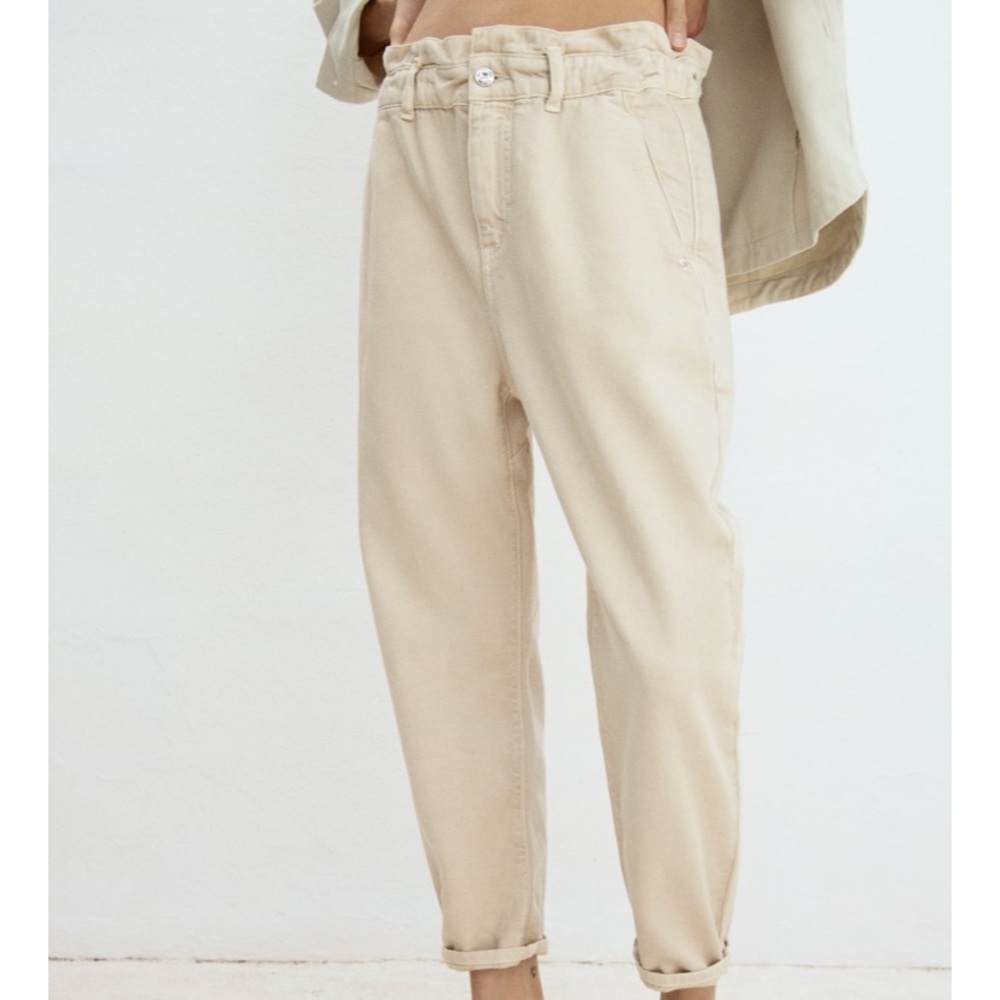 Zara baggy paperbag ecru jeans